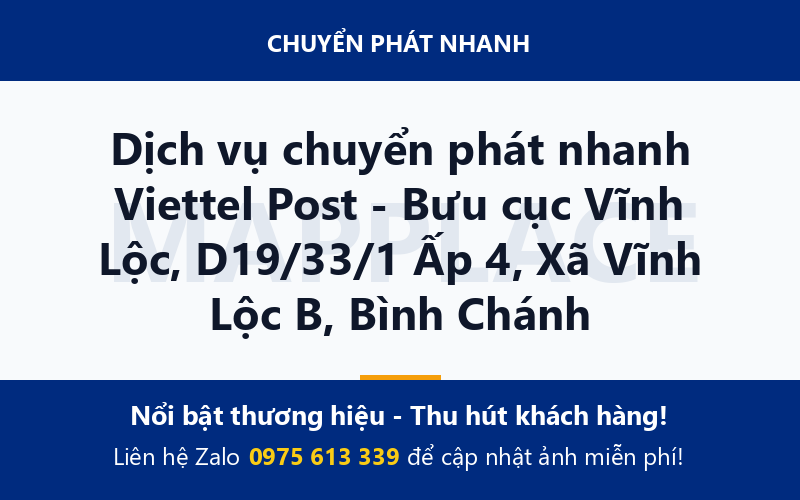 Dịch vụ chuyển phát nhanh Viettel Post - Bưu cục Vĩnh Lộc, D19/33/1 Ấp 4, Xã Vĩnh Lộc B, Bình Chánh