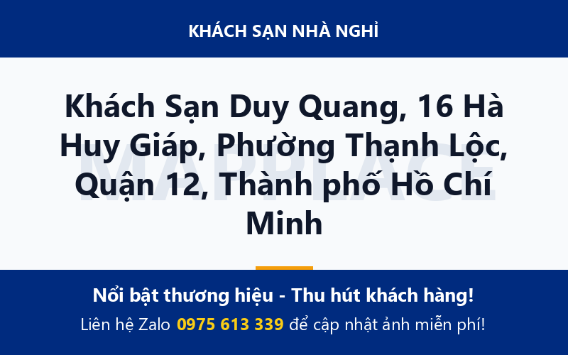 Khách Sạn Duy Quang, 16 Hà Huy Giáp, Phường Thạnh Lộc, Quận 12, Thành phố Hồ Chí Minh