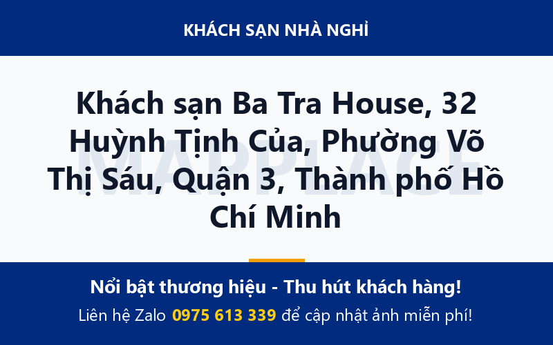 Khách sạn Ba Tra House, 32 Huỳnh Tịnh Của, Phường Võ Thị Sáu, Quận 3, Thành phố Hồ Chí Minh