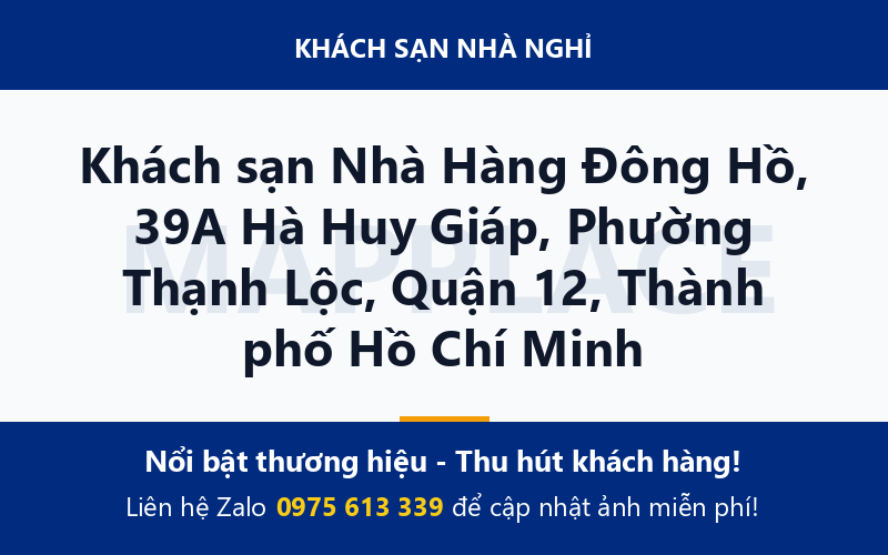 Khách sạn Nhà Hàng Đông Hồ, 39A Hà Huy Giáp, Phường Thạnh Lộc, Quận 12, Thành phố Hồ Chí Minh