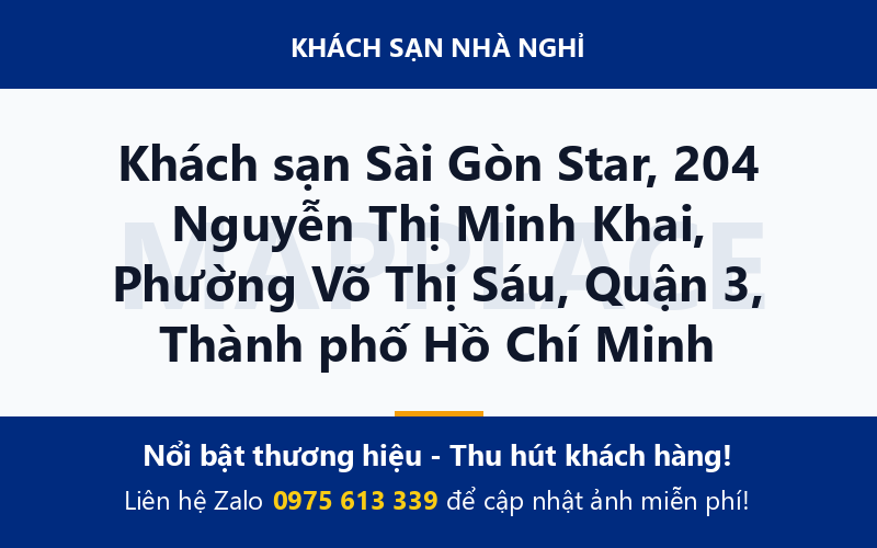 Khách sạn Sài Gòn Star, 204 Nguyễn Thị Minh Khai, Phường Võ Thị Sáu, Quận 3, Thành phố Hồ Chí Minh