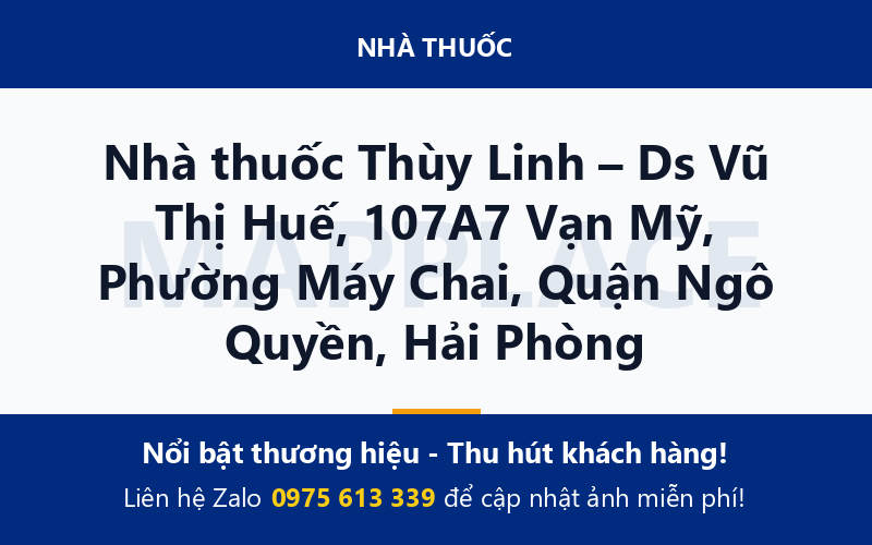 Nhà thuốc Thùy Linh – Ds Vũ Thị Huế, 107A7 Vạn Mỹ, Phường Máy Chai, Quận Ngô Quyền, Hải Phòng