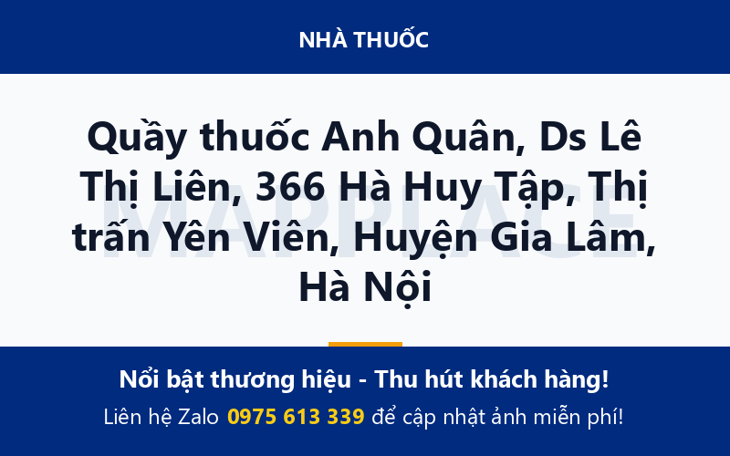 Quầy thuốc Anh Quân, Ds Lê Thị Liên, 366 Hà Huy Tập, Thị trấn Yên Viên, Huyện Gia Lâm, Hà Nội