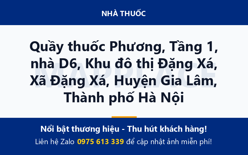 Quầy thuốc Phương, Tầng 1, nhà D6, Khu đô thị Đặng Xá, Xã Đặng Xá, Huyện Gia Lâm, Thành phố Hà Nội