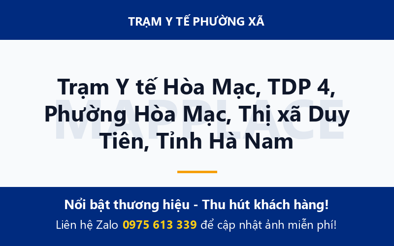 Trạm Y tế Hòa Mạc, TDP 4, Phường Hòa Mạc, Thị xã Duy Tiên, Tỉnh Hà Nam