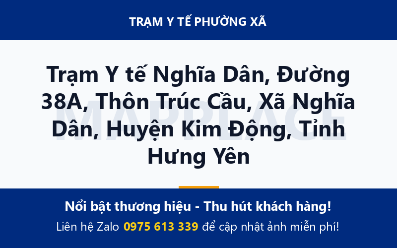 Trạm Y tế Nghĩa Dân, Đường 38A, Thôn Trúc Cầu, Xã Nghĩa Dân, Huyện Kim Động, Tỉnh Hưng Yên