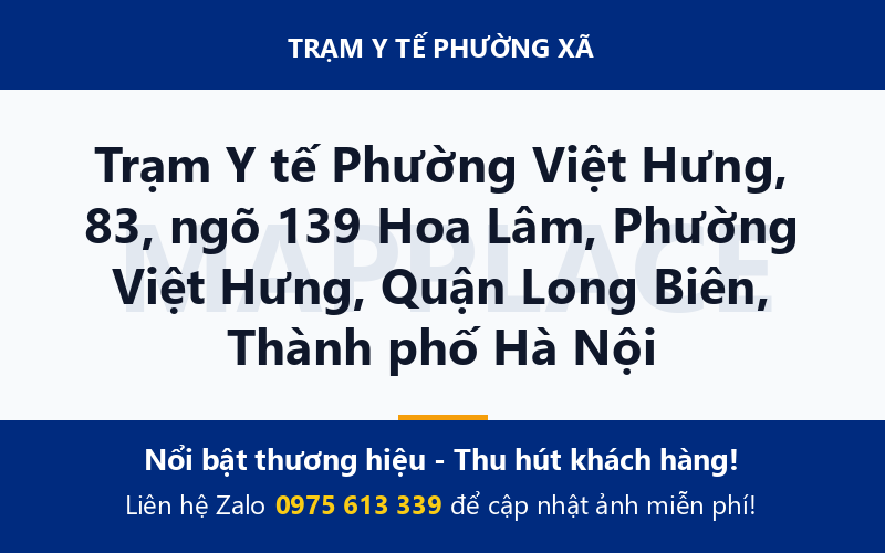 Trạm Y tế Phường Việt Hưng, 83, ngõ 139 Hoa Lâm, Phường Việt Hưng, Quận Long Biên, Thành phố Hà Nội