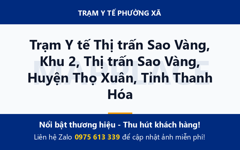 Trạm Y tế Thị trấn Sao Vàng, Khu 2, Thị trấn Sao Vàng, Huyện Thọ Xuân, Tỉnh Thanh Hóa
