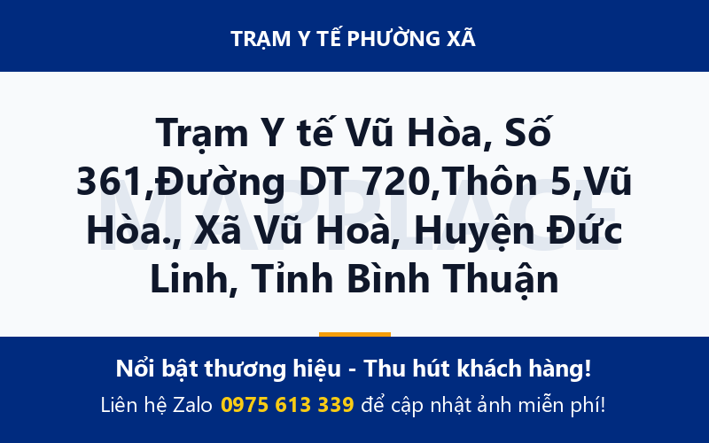 Trạm Y tế Vũ Hòa, Số 361,Đường DT 720,Thôn 5,Vũ Hòa., Xã Vũ Hoà, Huyện Đức Linh, Tỉnh Bình Thuận