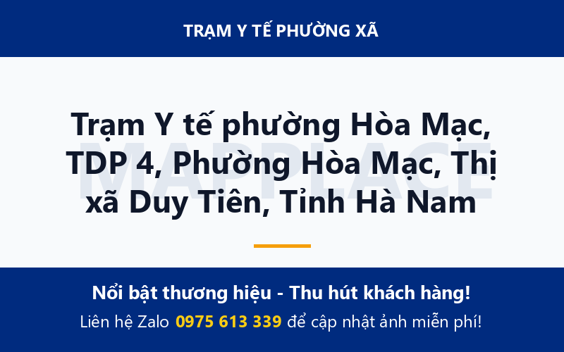Trạm Y tế phường Hòa Mạc, TDP 4, Phường Hòa Mạc, Thị xã Duy Tiên, Tỉnh Hà Nam