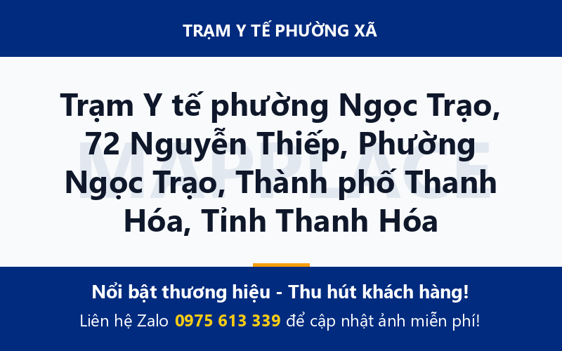 Trạm Y tế phường Ngọc Trạo, 72 Nguyễn Thiếp, Phường Ngọc Trạo, Thành phố Thanh Hóa, Tỉnh Thanh Hóa