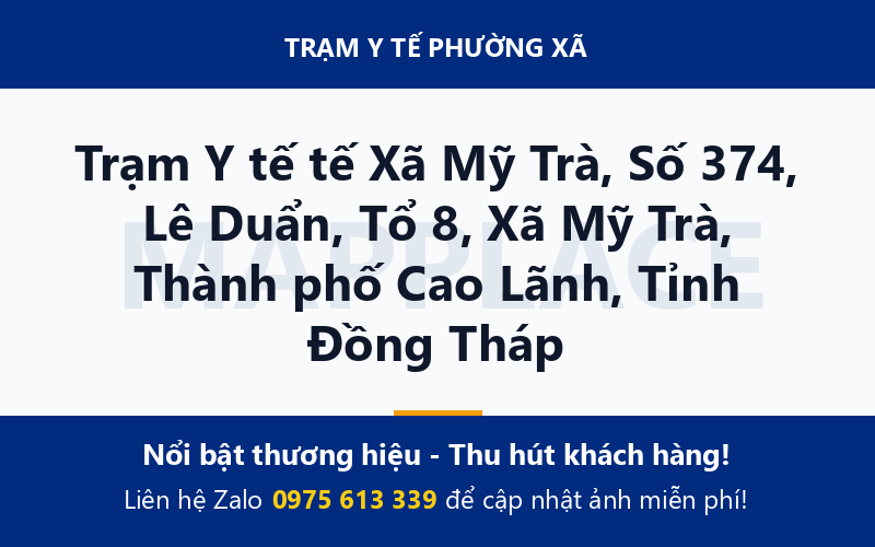 Trạm Y tế tế Xã Mỹ Trà, Số 374, Lê Duẩn, Tổ 8, Xã Mỹ Trà, Thành phố Cao Lãnh, Tỉnh Đồng Tháp