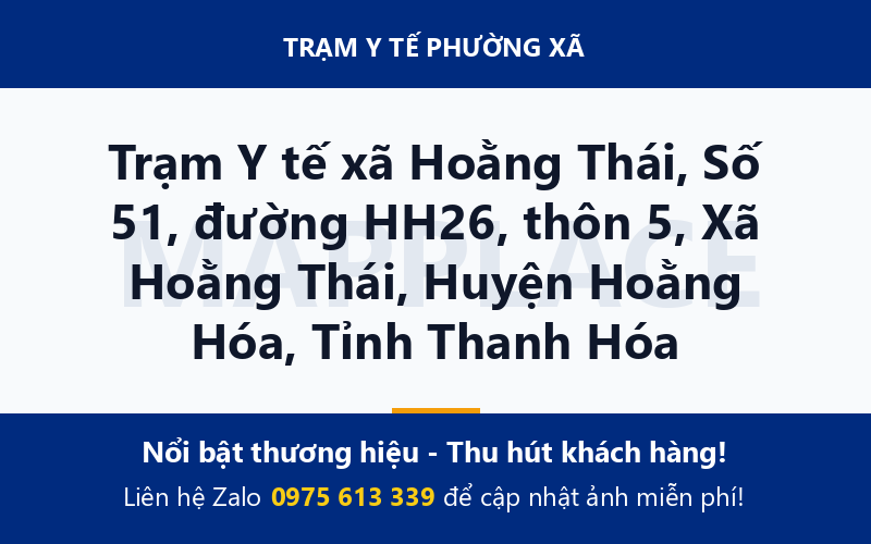 Trạm Y tế xã Hoằng Thái, Số 51, đường HH26, thôn 5, Xã Hoằng Thái, Huyện Hoằng Hóa, Tỉnh Thanh Hóa