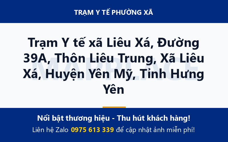 Trạm Y tế xã Liêu Xá, Đường 39A, Thôn Liêu Trung, Xã Liêu Xá, Huyện Yên Mỹ, Tỉnh Hưng Yên