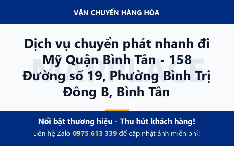 Dịch vụ chuyển phát nhanh đi Mỹ Quận Bình Tân - 158 Đường số 19, Phường Bình Trị Đông B, Bình Tân